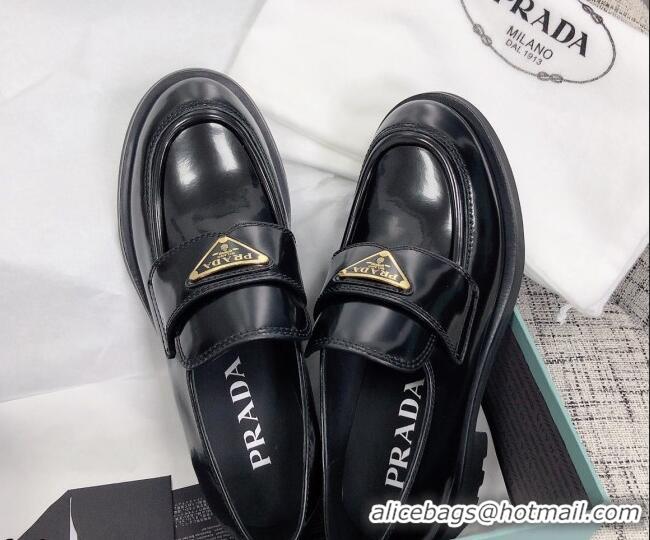 New Style Prada Chocolate Brush Leather Loafers 112391 Black