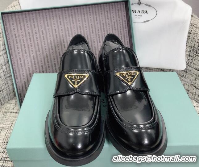 New Style Prada Chocolate Brush Leather Loafers 112391 Black