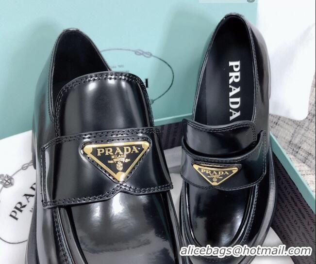 New Style Prada Chocolate Brush Leather Loafers 112391 Black