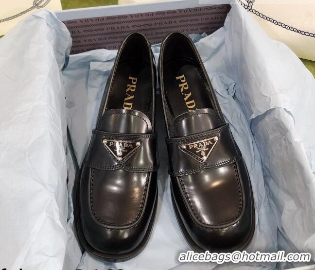 Sumptuous Prada Chocolate Brush Leather Loafers 112392 Black