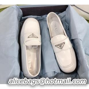 Perfect Prada Chocolate Brush Leather Loafers 112393 White