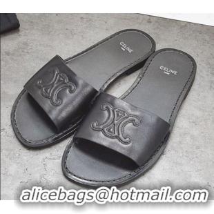 Low Price Celine Logo Leather Slide Sandals 060834 Black