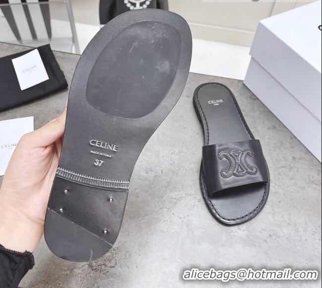 Low Price Celine Logo Leather Slide Sandals 060834 Black