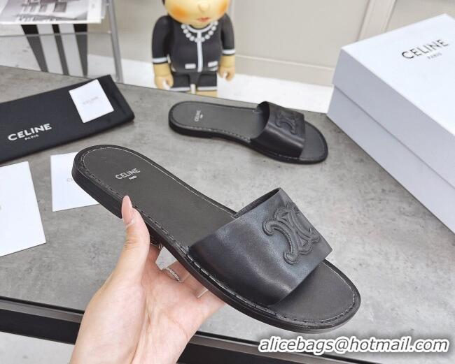 Low Price Celine Logo Leather Slide Sandals 060834 Black