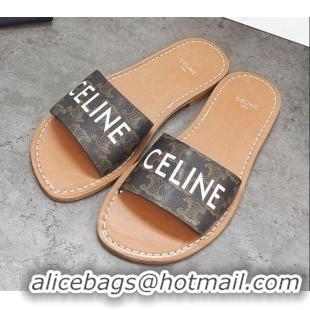 Classic Practical Celine Triomphe Canvas Slide Sandals 060836 Brown