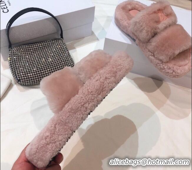 Discount Celine Logo Wool Slide Sandals Pink 06084