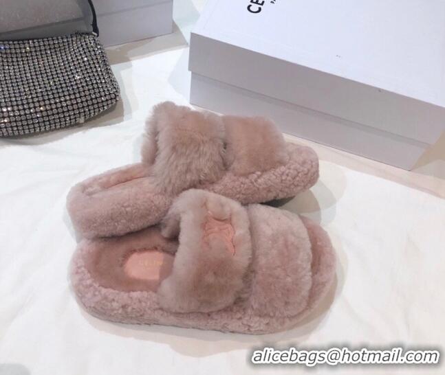 Discount Celine Logo Wool Slide Sandals Pink 06084