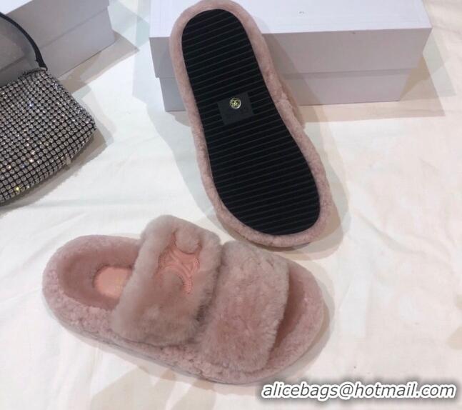 Discount Celine Logo Wool Slide Sandals Pink 06084