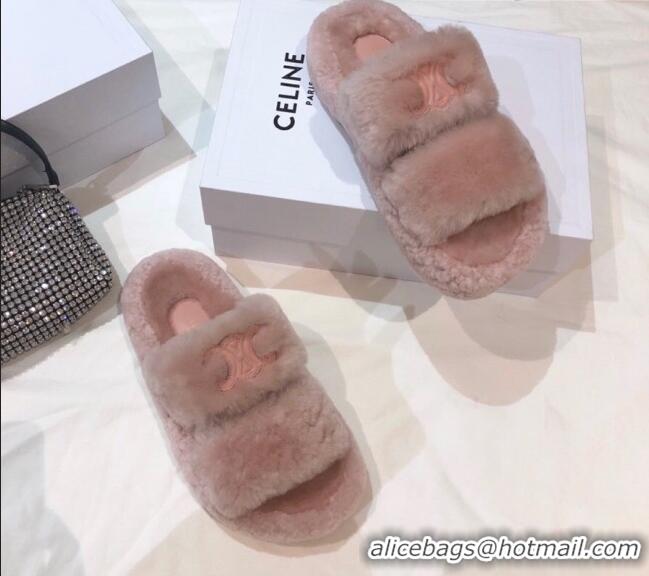 Discount Celine Logo Wool Slide Sandals Pink 06084