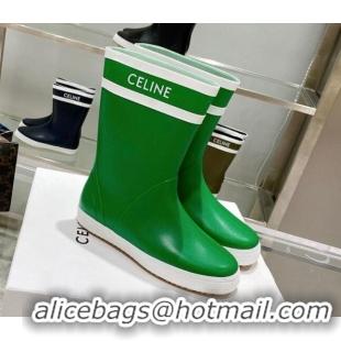 New Style Celine Shiny Leather Rain Boots Grass Green 120449