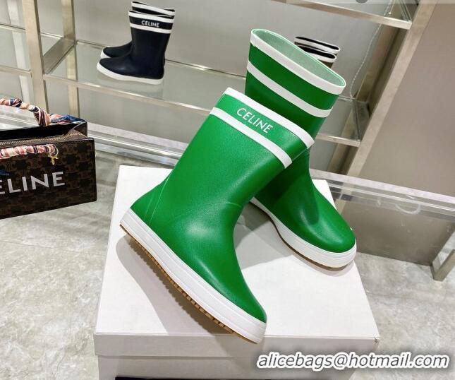 New Style Celine Shiny Leather Rain Boots Grass Green 120449