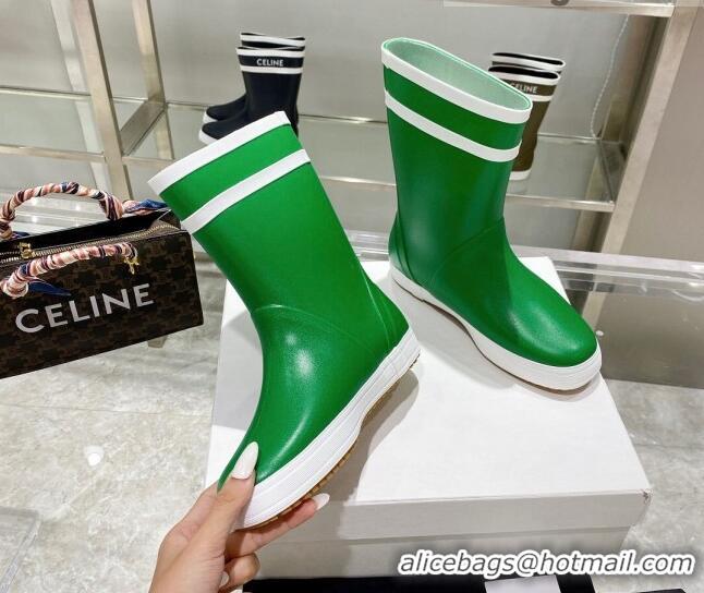 New Style Celine Shiny Leather Rain Boots Grass Green 120449