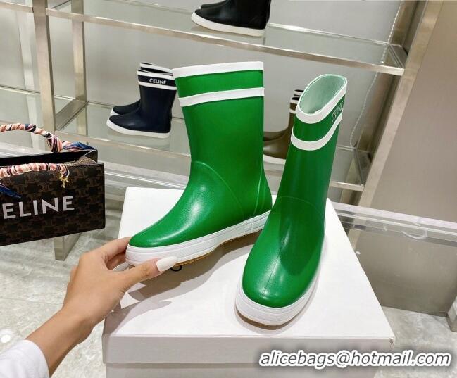 New Style Celine Shiny Leather Rain Boots Grass Green 120449