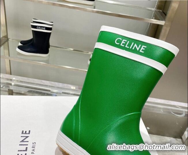 New Style Celine Shiny Leather Rain Boots Grass Green 120449