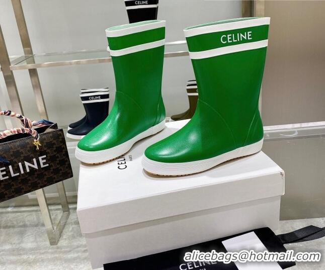 New Style Celine Shiny Leather Rain Boots Grass Green 120449