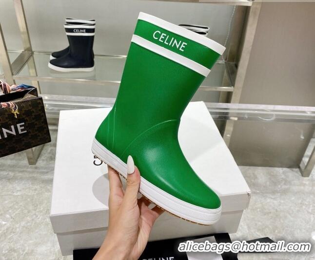 New Style Celine Shiny Leather Rain Boots Grass Green 120449