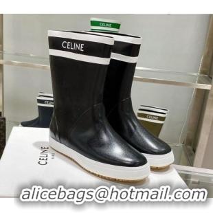 Modern Celine Shiny Leather Rain Boots Black 120447