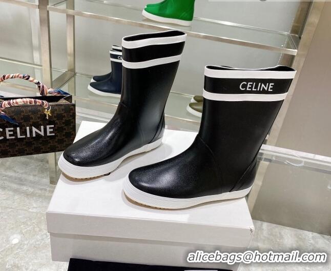 Modern Celine Shiny Leather Rain Boots Black 120447