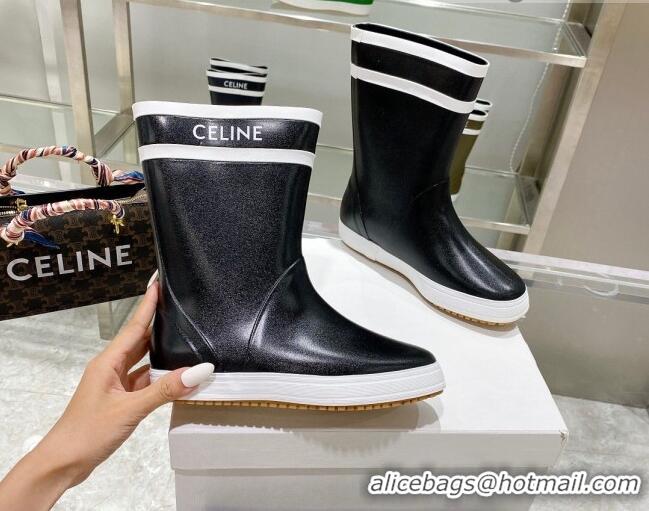 Modern Celine Shiny Leather Rain Boots Black 120447