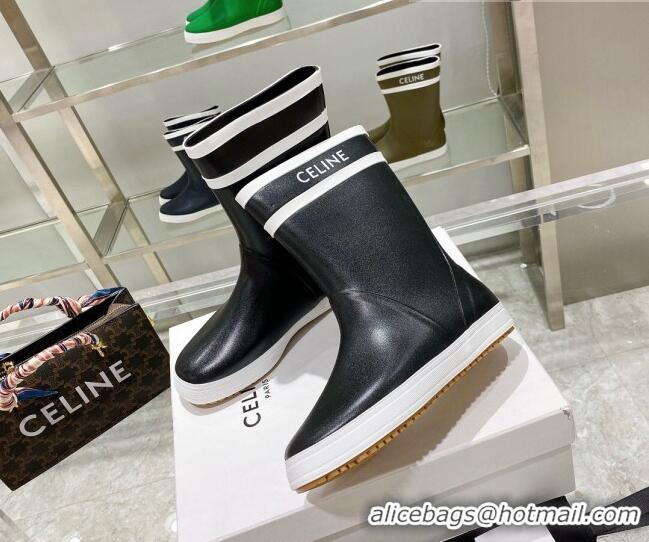 Modern Celine Shiny Leather Rain Boots Black 120447