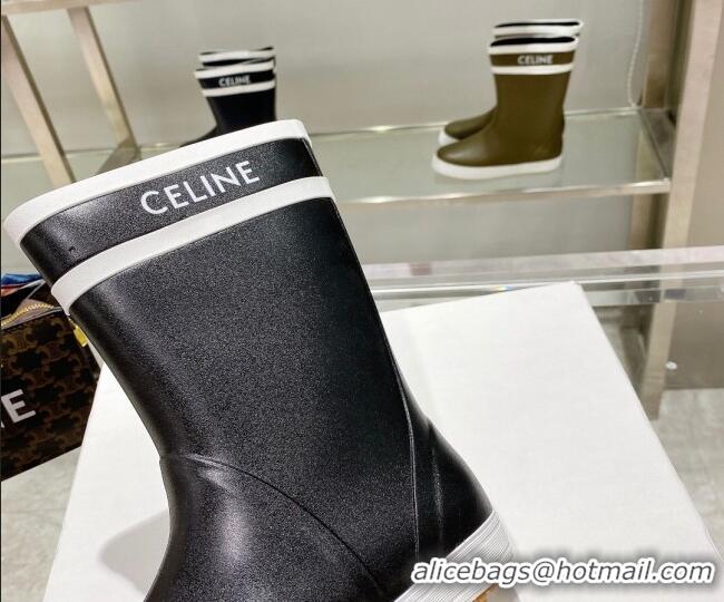 Modern Celine Shiny Leather Rain Boots Black 120447