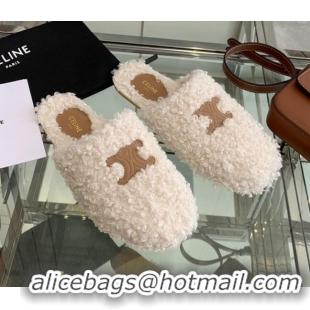 Best Price Celine Shearling Flat Mules 121501 White