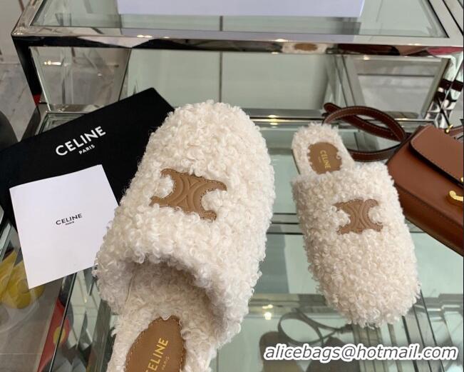 Best Price Celine Shearling Flat Mules 121501 White