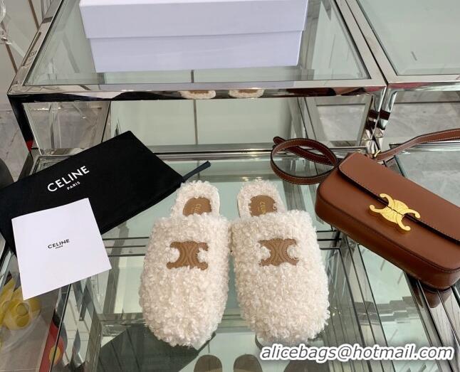 Best Price Celine Shearling Flat Mules 121501 White