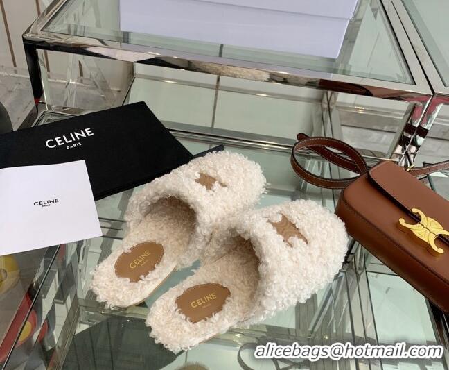 Best Price Celine Shearling Flat Mules 121501 White