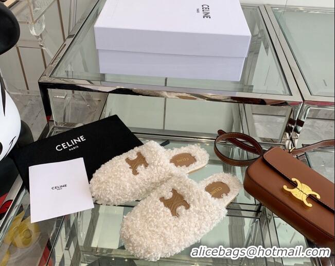 Best Price Celine Shearling Flat Mules 121501 White