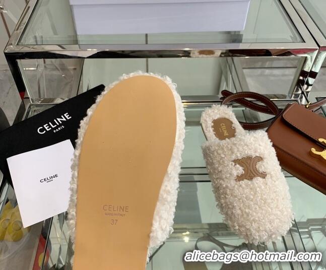 Best Price Celine Shearling Flat Mules 121501 White