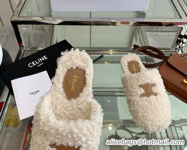 Best Price Celine Shearling Flat Mules 121501 White