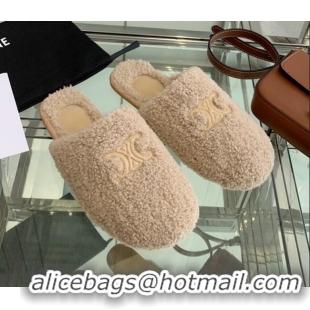 Best Luxury Celine Shearling Flat Mules 121502 Beige