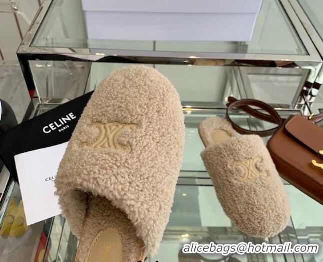 Best Luxury Celine Shearling Flat Mules 121502 Beige