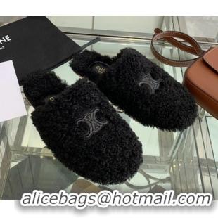 Good Quality Celine Shearling Flat Mules 121502 Black