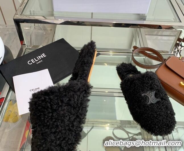 Good Quality Celine Shearling Flat Mules 121502 Black