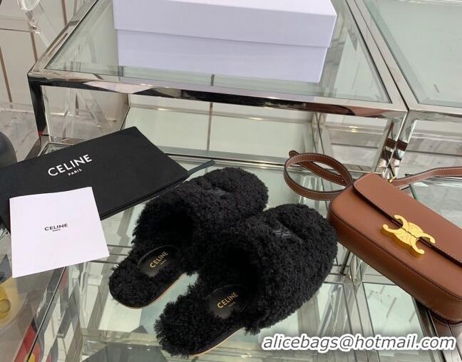 Good Quality Celine Shearling Flat Mules 121502 Black