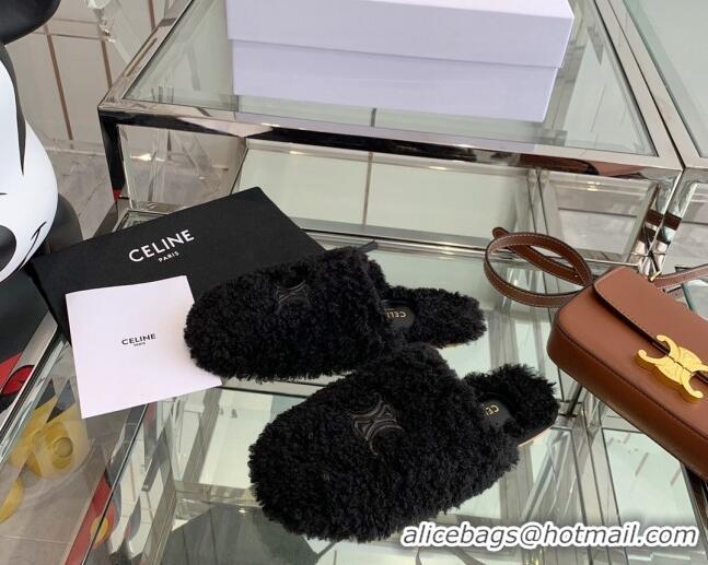 Good Quality Celine Shearling Flat Mules 121502 Black