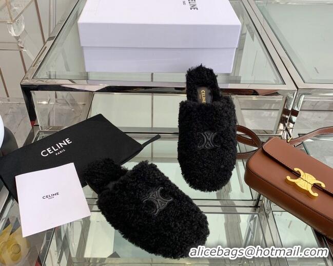 Good Quality Celine Shearling Flat Mules 121502 Black