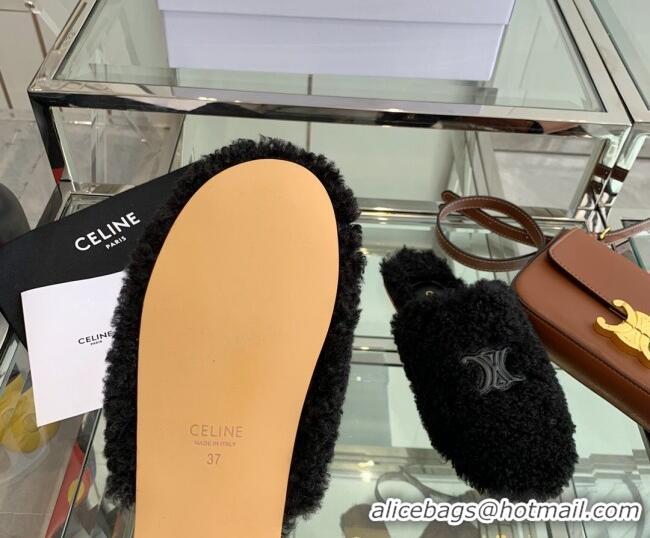 Good Quality Celine Shearling Flat Mules 121502 Black