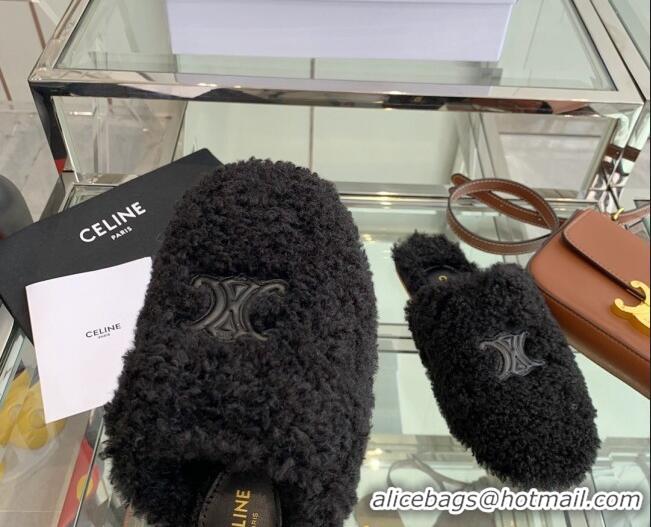 Good Quality Celine Shearling Flat Mules 121502 Black