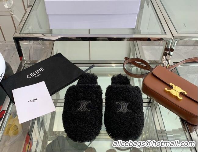 Good Quality Celine Shearling Flat Mules 121502 Black