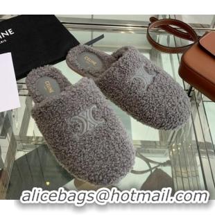 Most Popular Celine Shearling Flat Mules 121502 Grey