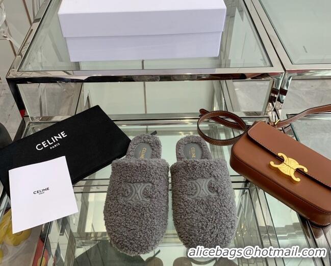 Most Popular Celine Shearling Flat Mules 121502 Grey