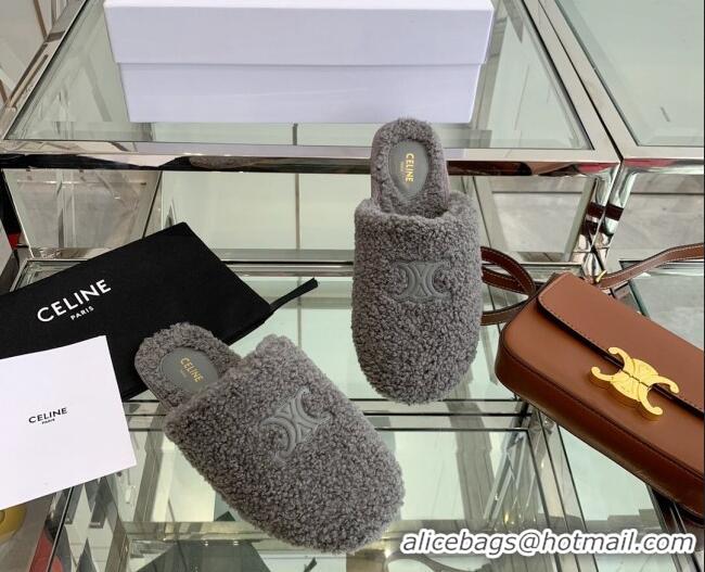 Most Popular Celine Shearling Flat Mules 121502 Grey