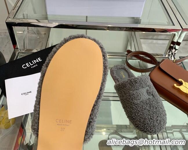 Most Popular Celine Shearling Flat Mules 121502 Grey