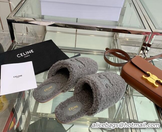 Most Popular Celine Shearling Flat Mules 121502 Grey