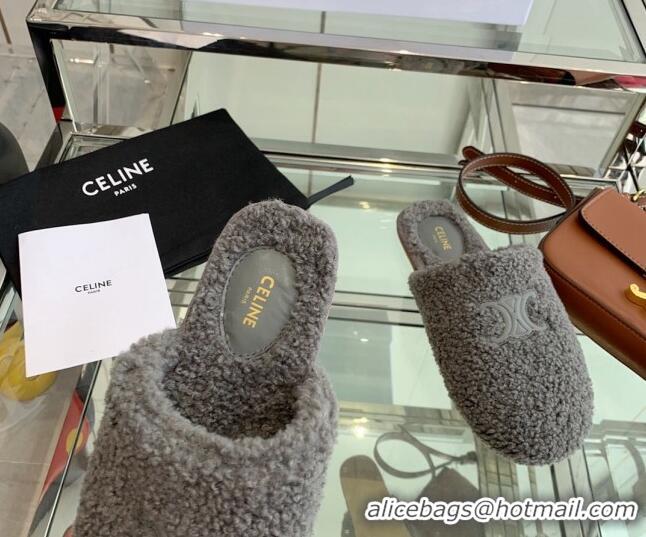 Most Popular Celine Shearling Flat Mules 121502 Grey