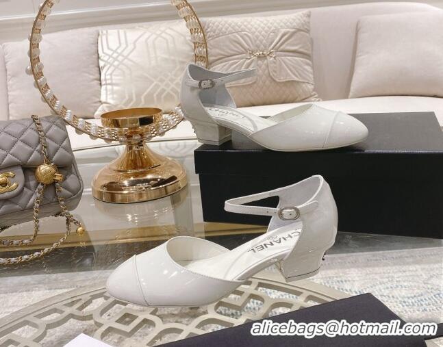 Fashion Chanel Patent Calfskin Open Shoe/Pumps G38571 White