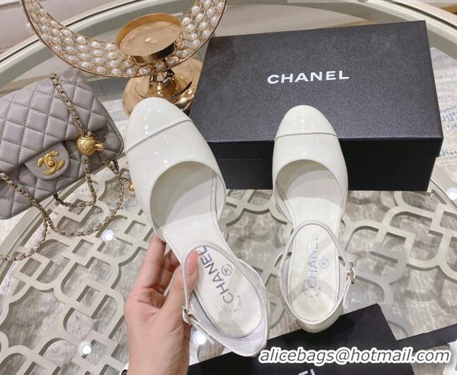 Fashion Chanel Patent Calfskin Open Shoe/Pumps G38571 White